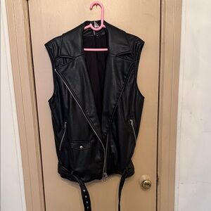 Black Faux Leather Moto Vest - Unbranded
